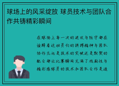 球场上的风采绽放 球员技术与团队合作共铸精彩瞬间