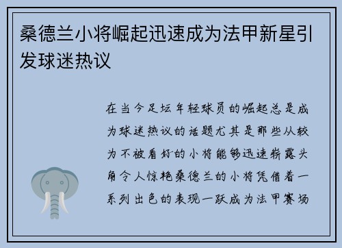 桑德兰小将崛起迅速成为法甲新星引发球迷热议